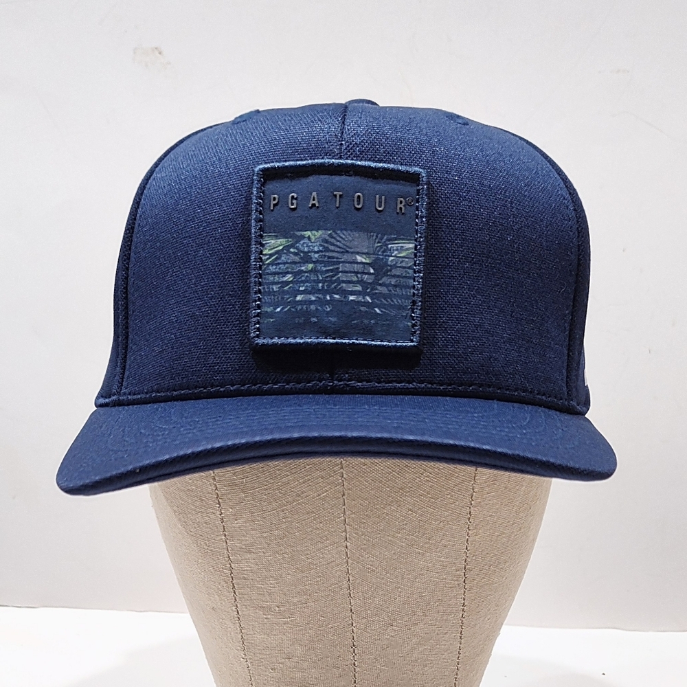 PGA Tour Golf Hat Cap Navy Blue Palms In Motion Logo Badge Adjustable Hat